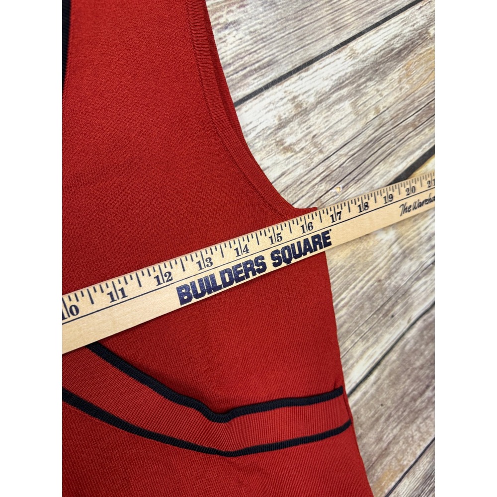 Cable & Gauge Red Sleeveless Faux Wrap V-Neck Sweater Top Black Trim M Medium - Picture 7 of 7
